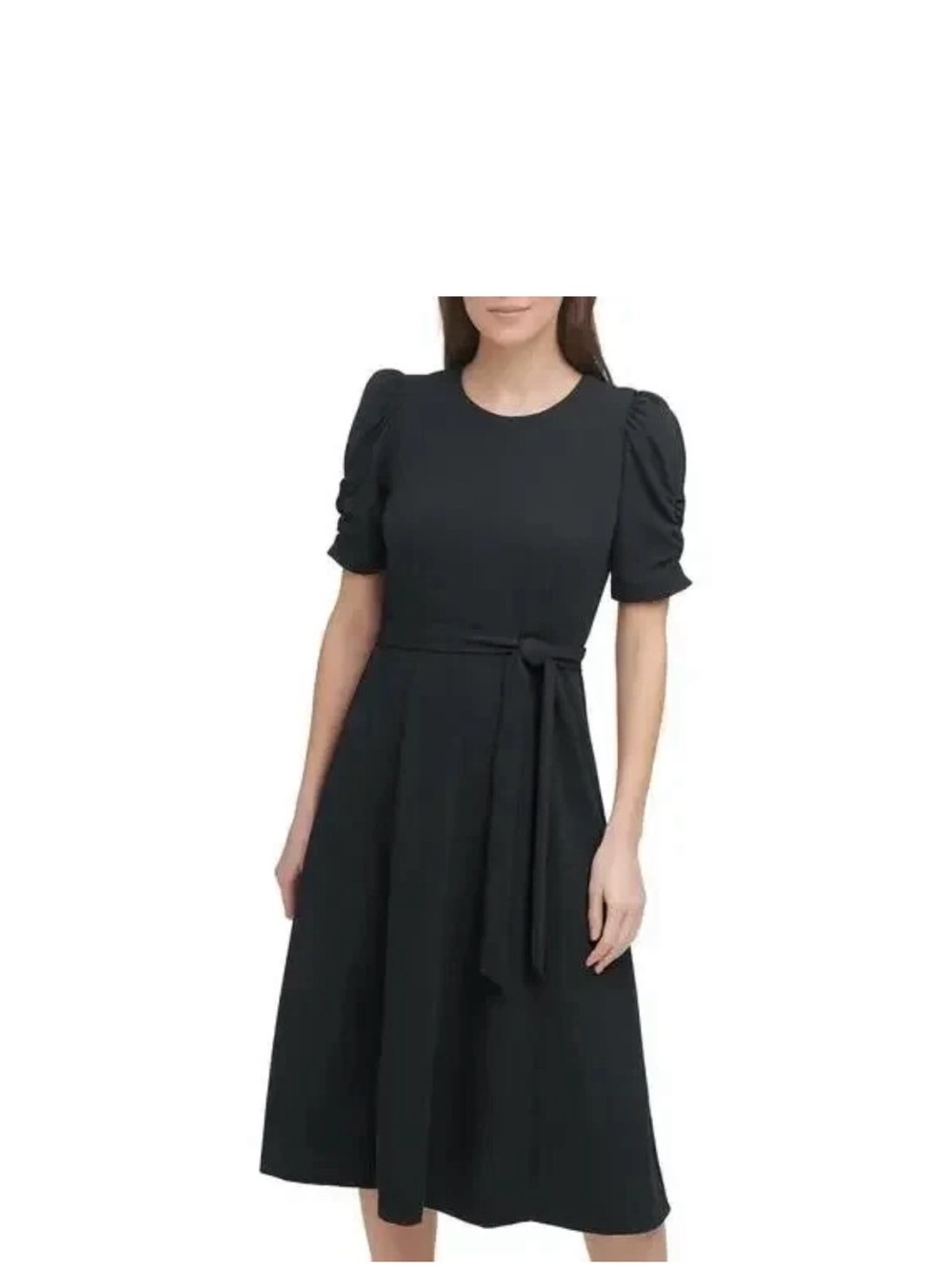 DKNY Black Puff Sleeve Midi Dress Fit & Flare Size 2